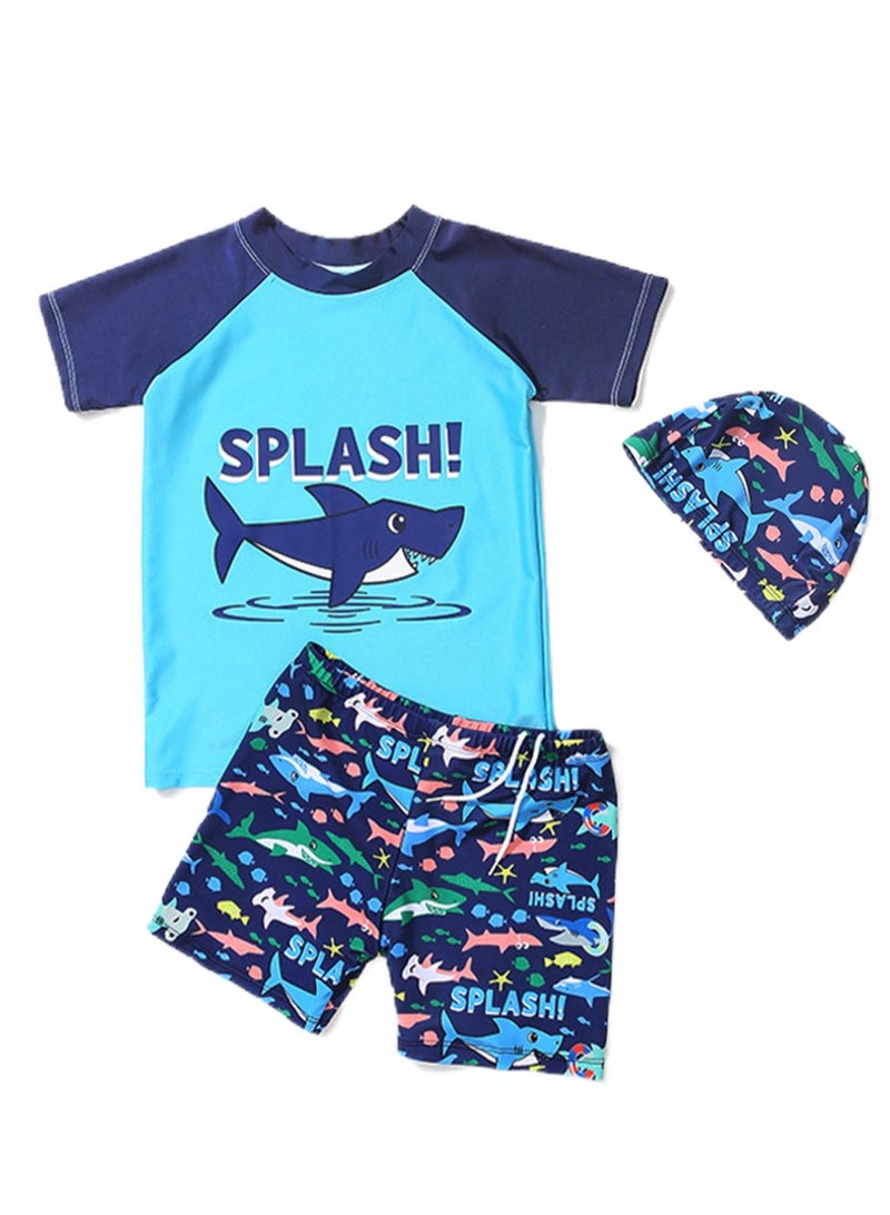 Generic 3pcs boys swimsuit and trunks set short sleeve swimming cap cartoon swimsuit  - Image 1