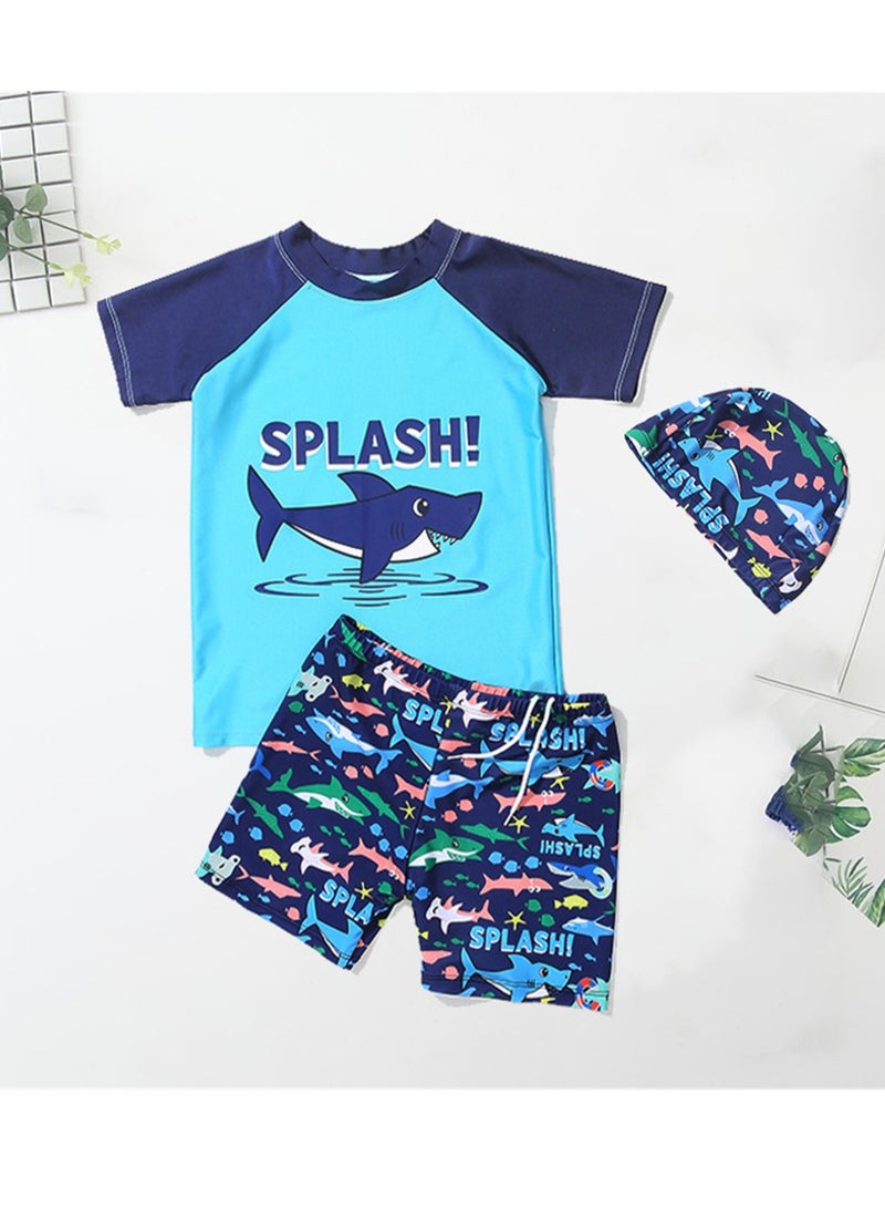 Generic 3pcs boys swimsuit and trunks set short sleeve swimming cap cartoon swimsuit  - Image 2