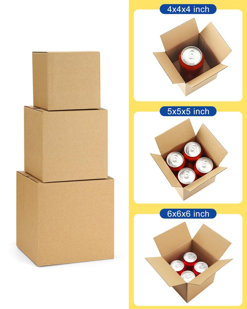 Poever Assorted-Sizes-Shipping-Boxes-45-Pack: 4x4x4 & 5x5x5 & 6x6x6 Small-Shipping-Boxes-Mailers, Brown Corrugated-Cardboard-Boxes-for-Packing-Small-Business Mailing - Image 3