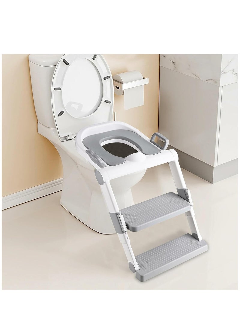 Arabest - Potty Training Seat, Folding Baby Potty Chair with Non-Slip Step Stool Ladder and Soft Cushion, Children's Toilet Seat for Toddler Boys Girls (Grey) - Image 1