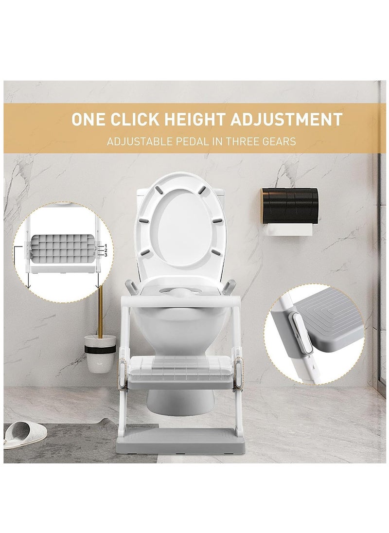 Arabest - Potty Training Seat, Folding Baby Potty Chair with Non-Slip Step Stool Ladder and Soft Cushion, Children's Toilet Seat for Toddler Boys Girls (Grey) - Image 1