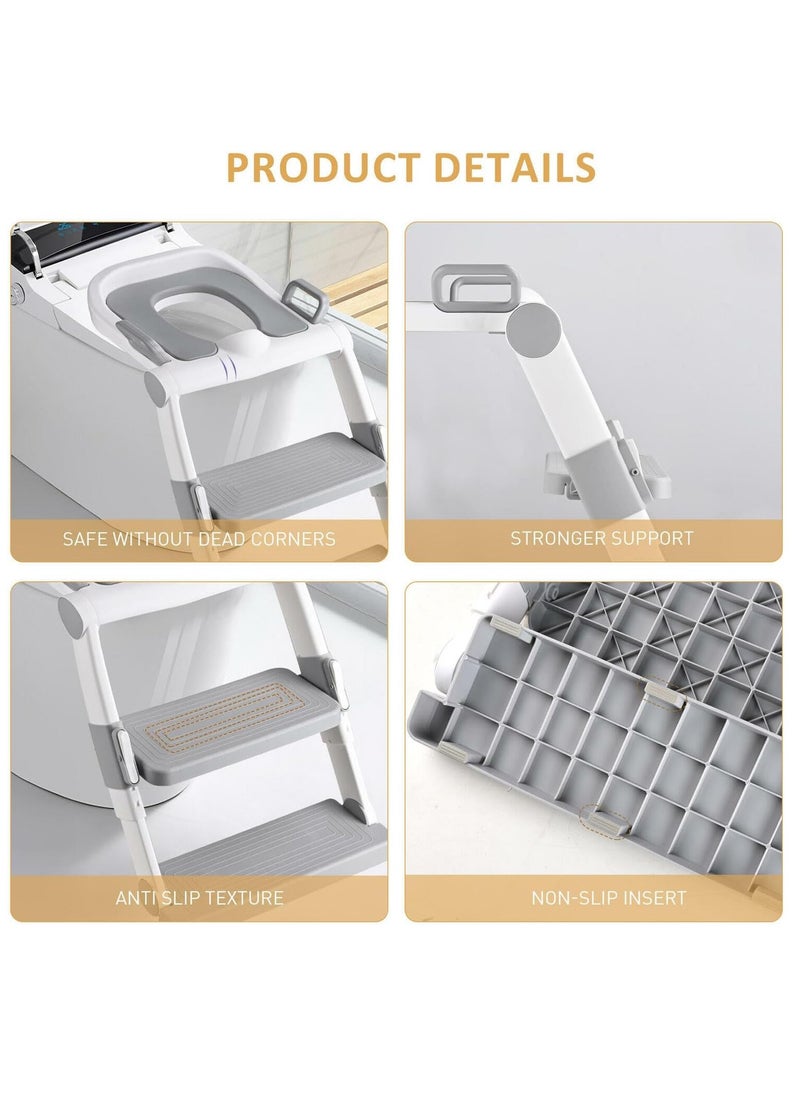 Arabest - Potty Training Seat, Folding Baby Potty Chair with Non-Slip Step Stool Ladder and Soft Cushion, Children's Toilet Seat for Toddler Boys Girls (Grey) - Image 1