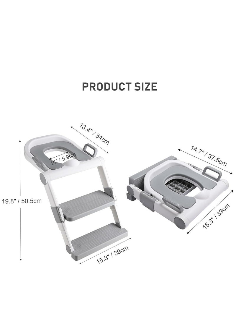 Arabest - Potty Training Seat, Folding Baby Potty Chair with Non-Slip Step Stool Ladder and Soft Cushion, Children's Toilet Seat for Toddler Boys Girls (Grey) - Image 1