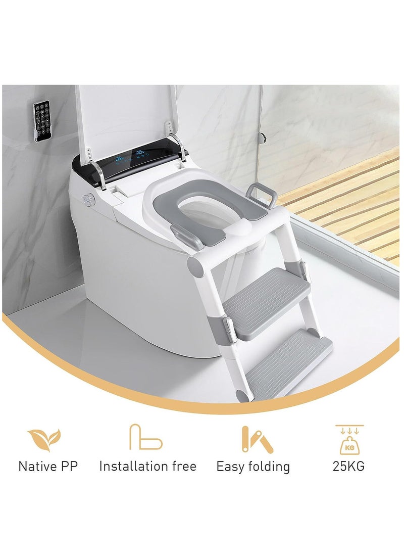 Arabest - Potty Training Seat, Folding Baby Potty Chair with Non-Slip Step Stool Ladder and Soft Cushion, Children's Toilet Seat for Toddler Boys Girls (Grey) - Image 1