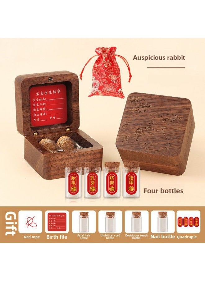 Generic Umbilical Cord Collection Box Fetal Hair Souvenir Making Fetal Hair Preservation Bottle Baby Rabbit Navel Newborn Baby Storage-Color:❃❁❃4 Bottles + Storage Bag [lucky Rabbit]  - Image 1