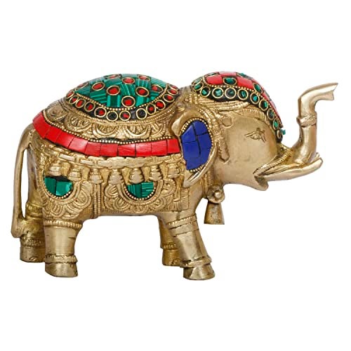 ARTVARKO Elephant Brass with Inlay Work Upraised Trunk Fengsui Vaastu Maharaja Hathi for Good Luck Success Prosperity Home Décor Marriage House Warming Gift 7 Inch. - Image 4
