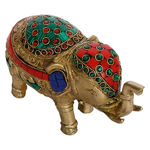 ARTVARKO Elephant Brass with Inlay Work Upraised Trunk Fengsui Vaastu Maharaja Hathi for Good Luck Success Prosperity Home Décor Marriage House Warming Gift 7 Inch. - Image 5