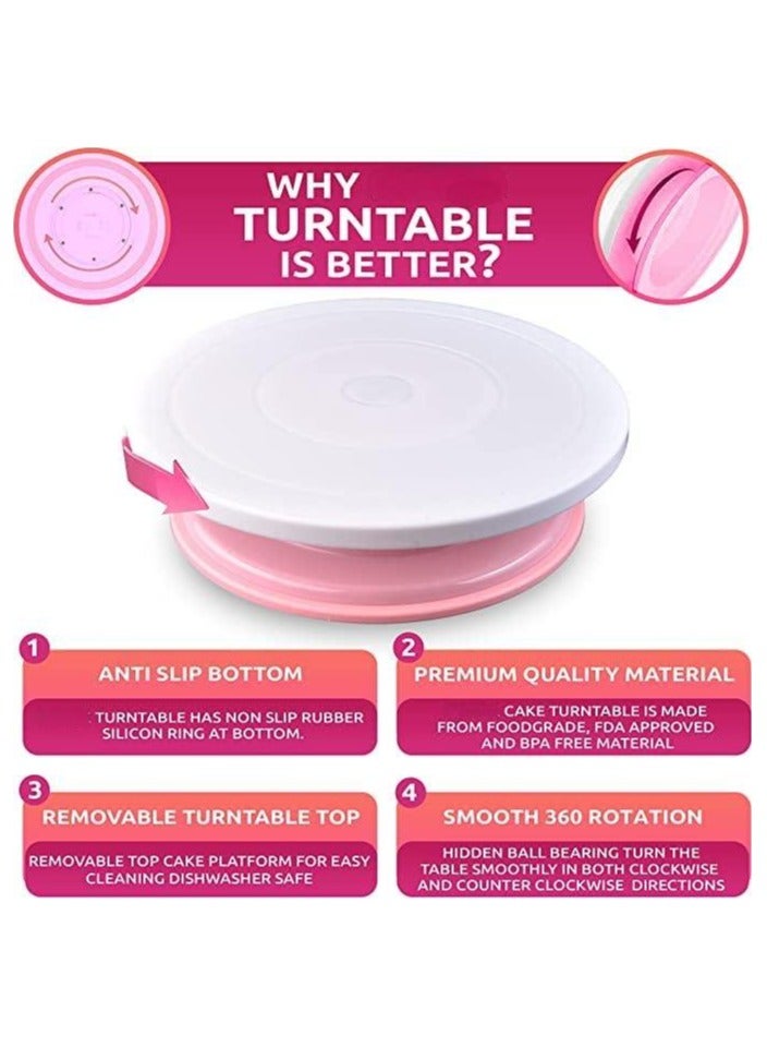 35PCs Cake Turntable and Leveler-Rotating Cake Stand with Non Slip pad-7 Icing Tips and 20 Bags- Straight & Offset Spatula-3 Sc Set -Baking Tools（Pink&Rose Red）  - Image 4