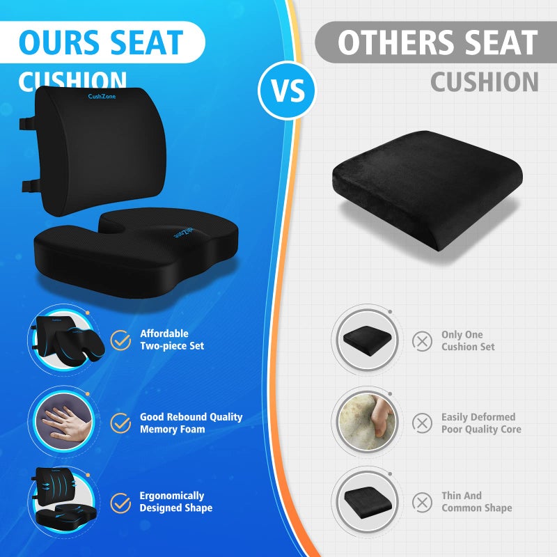 CushZone Seat Cushion, Lumbar Support Pillow with Adjustable Strap-Chair Cushions for Sciatica Pain Relief-with Washable Cover Memory Foam for Car, Travel and Wheelchair-Black - Image 4