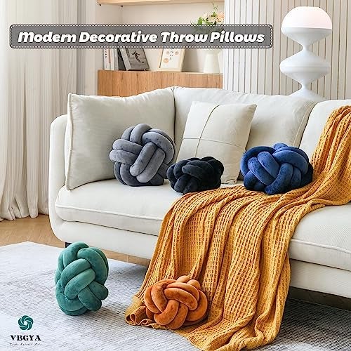 VBGYA Knot Ball Pillow, Round Decorative Throw Pillows Cushion, 8 Inch Beige Soft Plush Knotted Pillows Pillow, Modern Home Throw Knot Decorative Cushion - Image 3