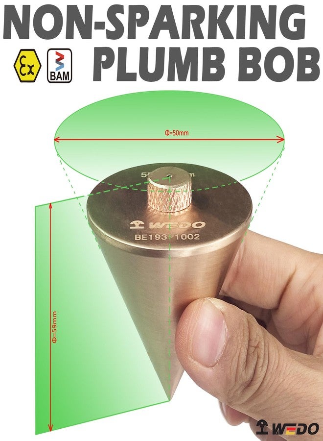 WEDO Non-Sparking Plumb Bob,Hanging Wire Hammer,High Precision Vertical Building Measuring Tool,Beryllium Copper,Non-magnetic,Size 59 * 50mm,Ideal for Straight Level Test,BAM&FM Certificate - Image 2