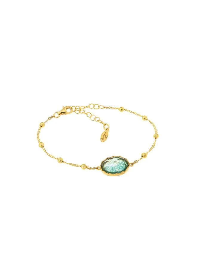 جواندلينا Silver Yellow Gold Plated Bracelet with Semi Precious Stones: Light Green