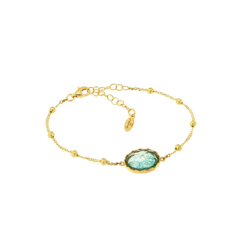Guendalina Silver Yellow Gold Plated Bracelet with Semi Precious Stones: Light Green