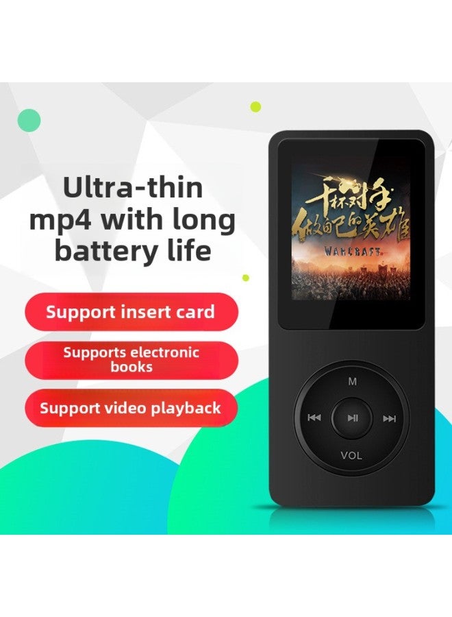 Bluetooth Card Ultra-thin Screen MP4 Player Lyrics Variable Speed Repeat E-book MP3 Lossless Mp4-Body Color:Black-Memory Capacity:Bluetooth Edition (bare Metal)  - Image 1