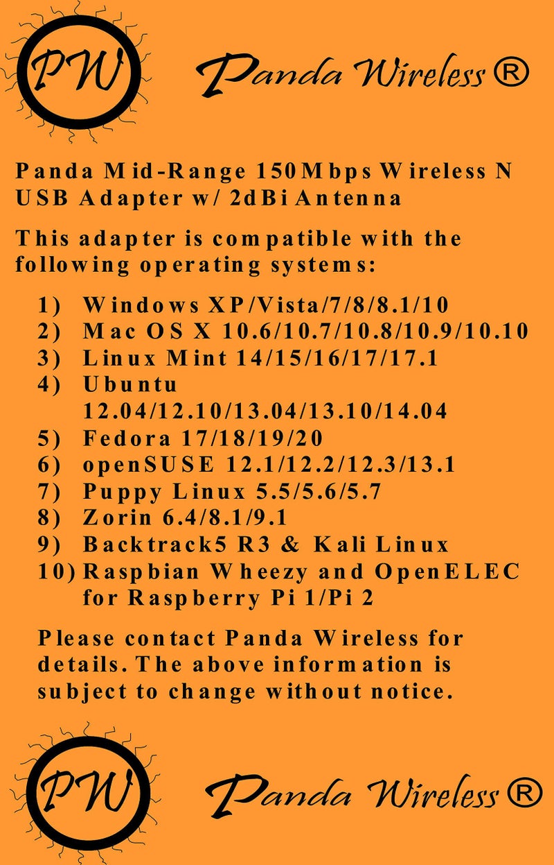 Panda WirelessÂ® Mid Range 150Mbps Wireless N USB Adapter w/ 2dBi Antenna - Win XP/Vista/7/8/10/11, Mint, Ubuntu, MX Linux, Manjaro, Fedora, Centos, Kali Linux and Raspbian - Image 2