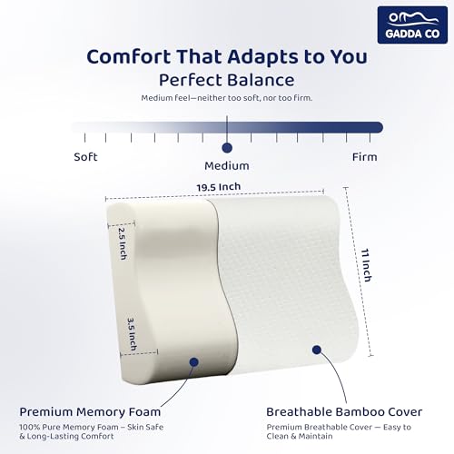 GADDA CO Memory Foam Cervical Neck Pillow for Neck| Orthopedic Cervical Pillow for Pain Relief, Spinal Alignment | 19.5x11x2.5 Inch, White, 2-Year Warranty - Image 2