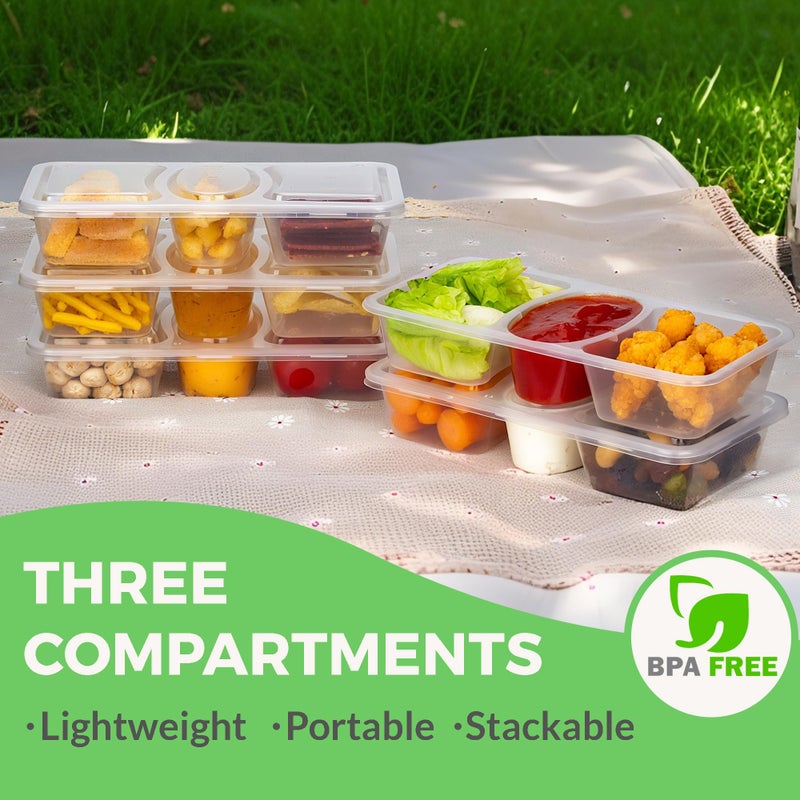 MACTANO 8 OZ Reusable Snack Containers with Lids, New 3 Compartment Condiment Snack Pack Containers 10 Sets - Image 2