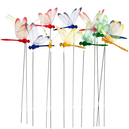 Warmshine 24 Pieces 3D Dragonfly Garden Decor Dragon Fly Garden Stakes Dragonflies Garden Ornaments Patio Decoration Dragonfly Stakes with Sticks, 4 Colors - Image 1