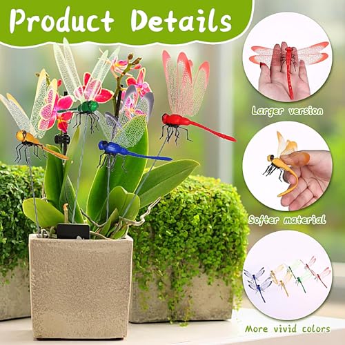Warmshine 24 Pieces 3D Dragonfly Garden Decor Dragon Fly Garden Stakes Dragonflies Garden Ornaments Patio Decoration Dragonfly Stakes with Sticks, 4 Colors - Image 2