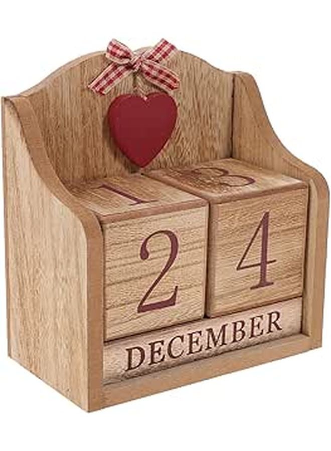 Vintage Red Wooden Perpetual Desk Calendar Blocks Home Office Desktop Date Display - Image 1