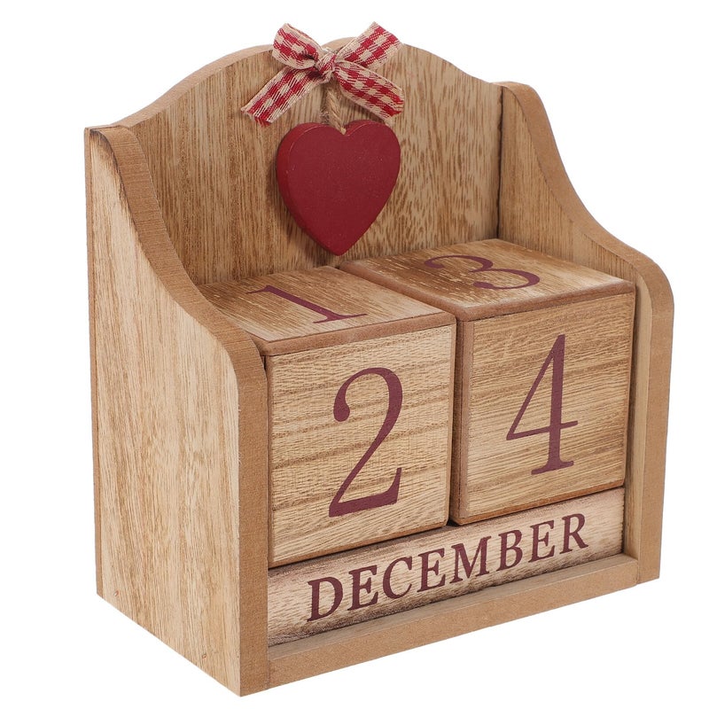 Vintage Red Wooden Perpetual Desk Calendar Blocks Home Office Desktop Date Display - Image 2