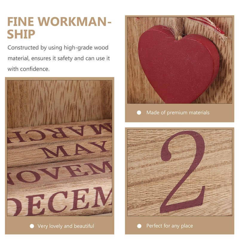 Vintage Red Wooden Perpetual Desk Calendar Blocks Home Office Desktop Date Display - Image 4