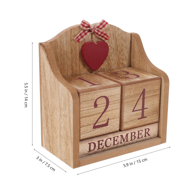 Vintage Red Wooden Perpetual Desk Calendar Blocks Home Office Desktop Date Display - Image 3