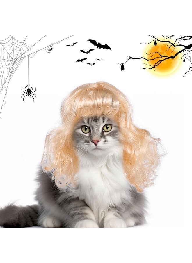 Miayon Dog Cat Cosplay Wig Long Blonde Curly Hair with Adjustable Elastic Bands Pet Wigs for Halloween, Christmas, Festivals, Pet Cosplay Costumes Accessories for Dog Cat (Blond) - Image 4