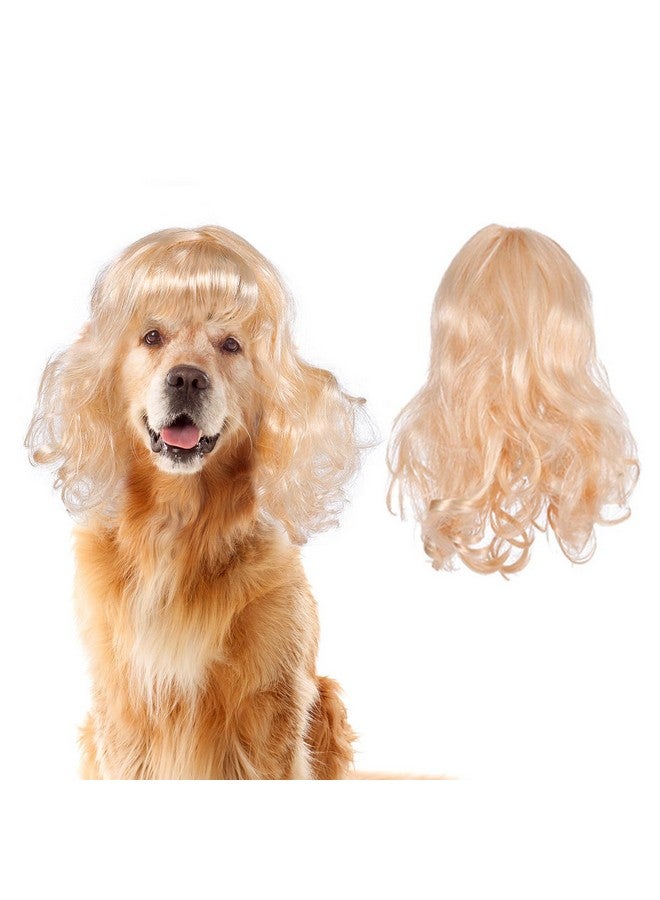 Miayon Dog Cat Cosplay Wig Long Blonde Curly Hair with Adjustable Elastic Bands Pet Wigs for Halloween, Christmas, Festivals, Pet Cosplay Costumes Accessories for Dog Cat (Blond) - Image 1