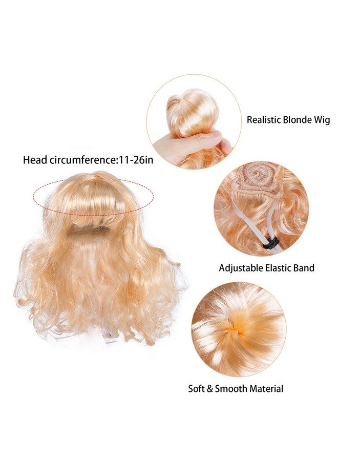 Miayon Dog Cat Cosplay Wig Long Blonde Curly Hair with Adjustable Elastic Bands Pet Wigs for Halloween, Christmas, Festivals, Pet Cosplay Costumes Accessories for Dog Cat (Blond) - Image 2