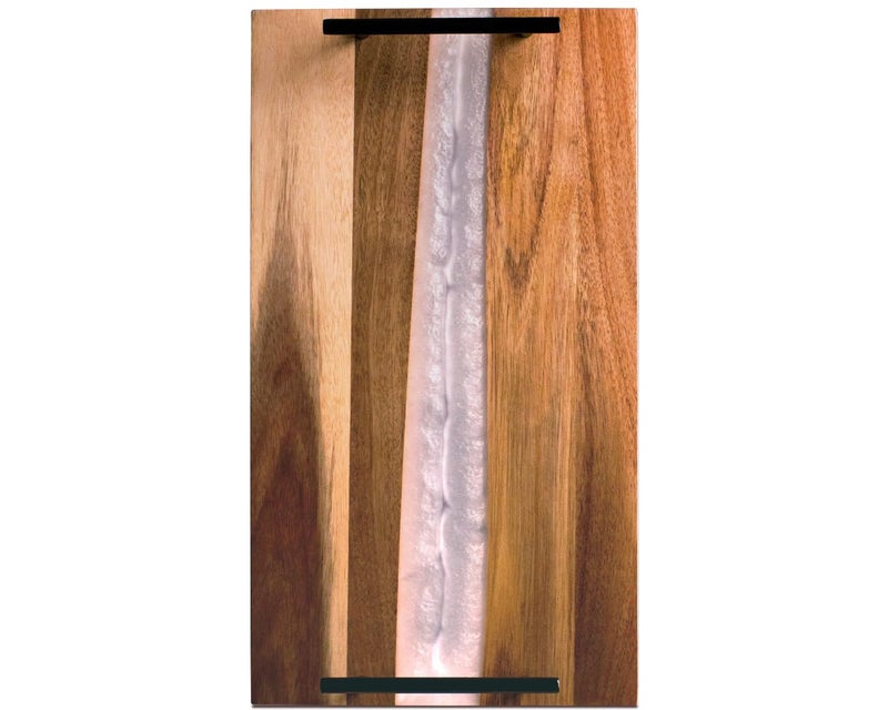 Comfify Visually Stunning Pearl White Resin + Acacia Wood Charcuterie Serving Board with Handles - 16x9 Serving Tray - Image 1