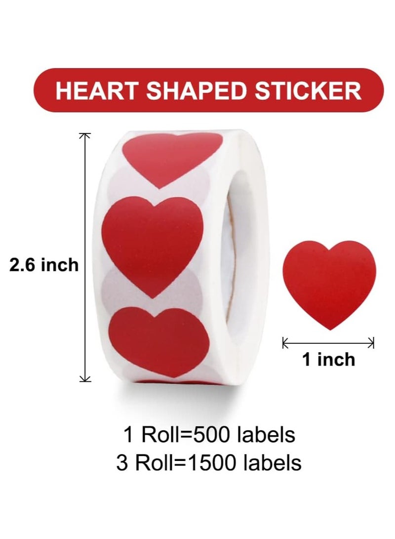Generic 1500 Labels Red Heart Stickers 1 inch Heart Coding Shape Paper Labels for Wedding Anniversaries Invitation Envelopes Cute Decals for Water Bottle Packaging  - Image 2