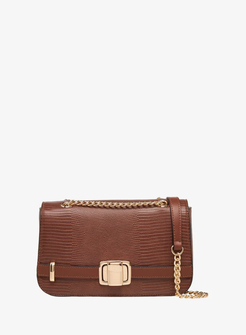 Sasha Sasha-JUL-Crossbody bag-W/textured with gold chain strap & turquoise buckle-Tan-Q3-SS26