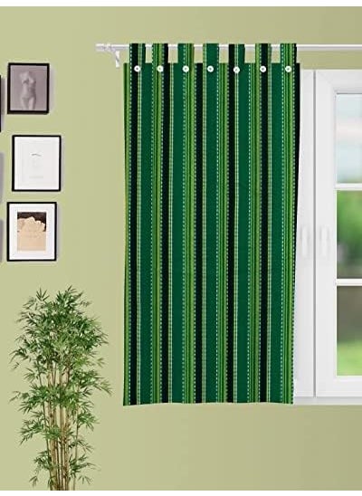 nissi - NISSI Cotton Striped Curtain Set, 2 Window Curtains 120 x 150 cm, Machine Washable (2, Chain Green, Window (4x5 feet)) - Image 1