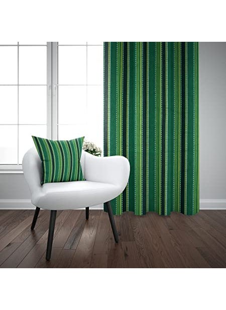 nissi - NISSI Cotton Striped Curtain Set, 2 Window Curtains 120 x 150 cm, Machine Washable (2, Chain Green, Window (4x5 feet)) - Image 1