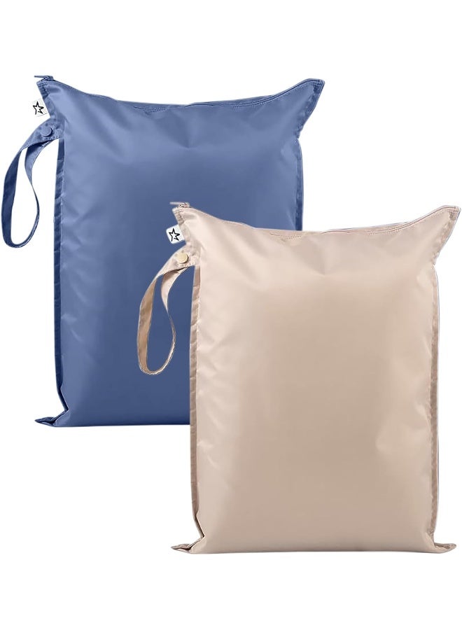 Tiny Twinkle Mess-proof Wet Bags 2 Pack Waterproof and Washable Bag for Travel storage, Stroller, Daycare, Baby Diapers, Yoga, Beach, Pool, Wet Toddler Swimsuits (Periwinkle,Pebble) - Image 1