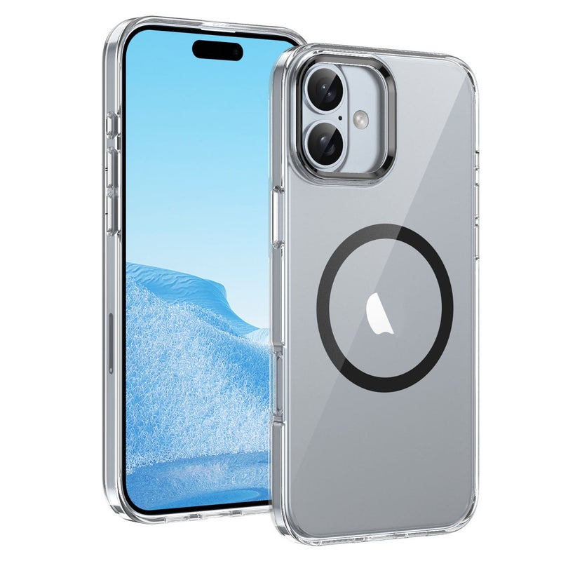 HuHa Protective Cover For iPhone 16 Ice Feel HD Transparent MagSafe PC Full Coverage Phone Case(Black) - Image 1