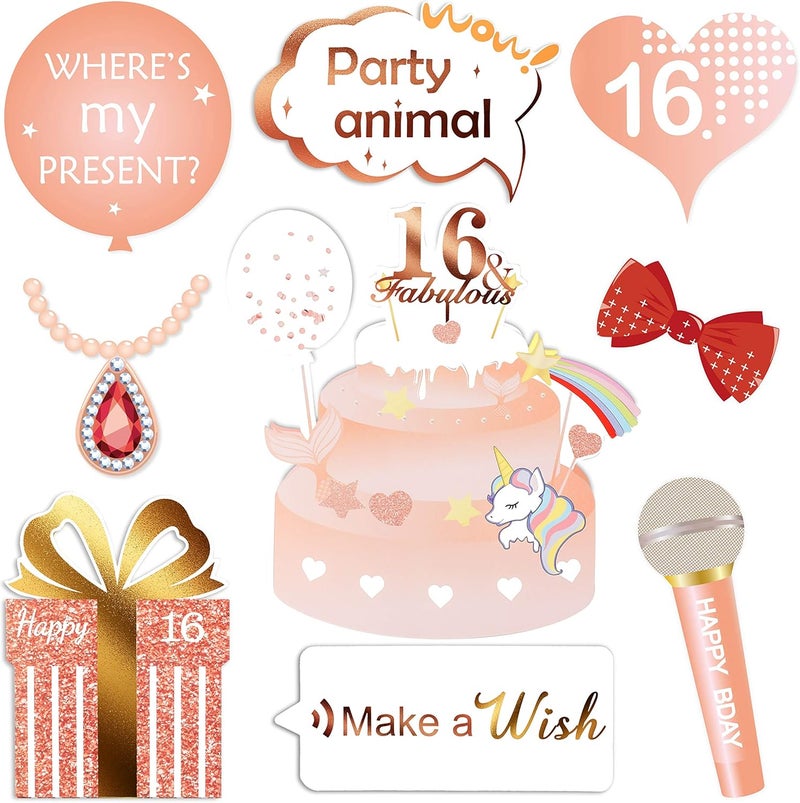 Konsait Rose Gold 16 Birthday Photo Booth Kit30count Sweet 16 Props Funny Chic Sweet Sixteen Photo Props with Sticks for Girls 16th Happy Birthday Party Favors Supplies Bday Party Decorations - Image 3
