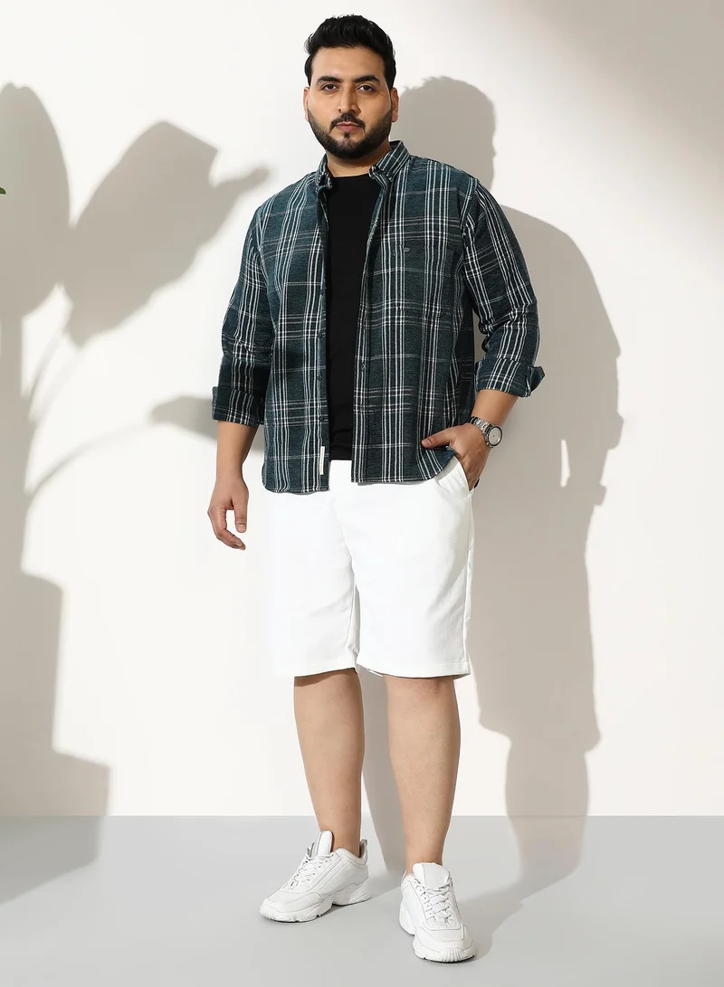 Instafab Plus  Men Pleated Linen-Blend Shorts | Mid-Rise, Band-Waist | Button, Straight Hem | Solid Plain Woven Fabric For Casual & Daily | Chalk White for Men | Best Price UAE