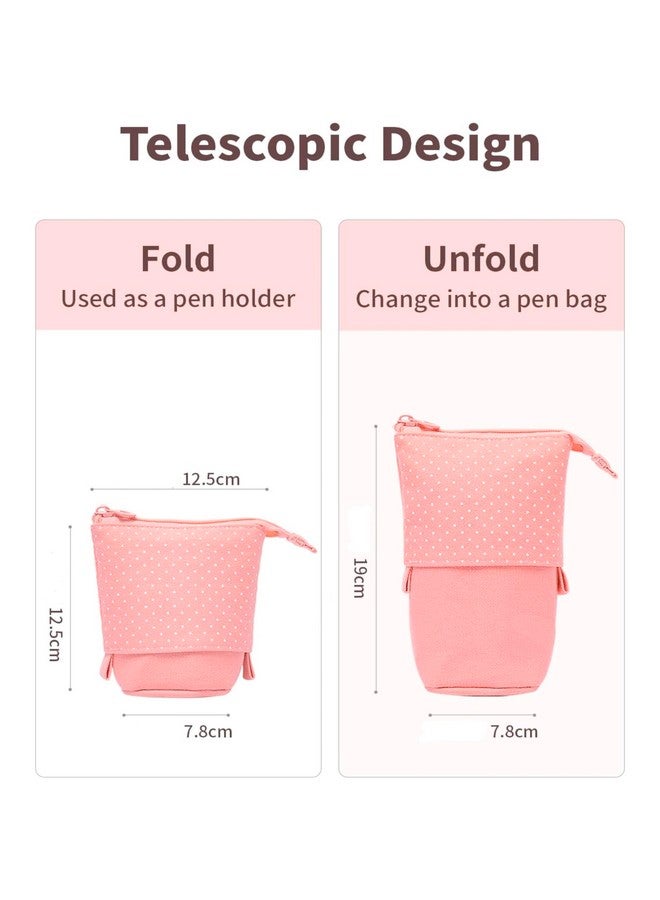 Storite Standing Up Pencil Case Stationery Items for Girls and Boys Canvas Bags Pen Pencil Pouch Case for School College & Office,Cute Stationary Box Organizer for Daily Use,Gifts for Kids - Pink - Image 2