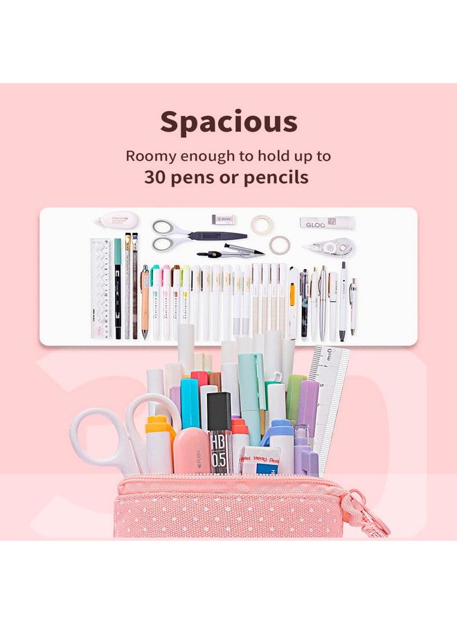 Storite Standing Up Pencil Case Stationery Items for Girls and Boys Canvas Bags Pen Pencil Pouch Case for School College & Office,Cute Stationary Box Organizer for Daily Use,Gifts for Kids - Pink - Image 3