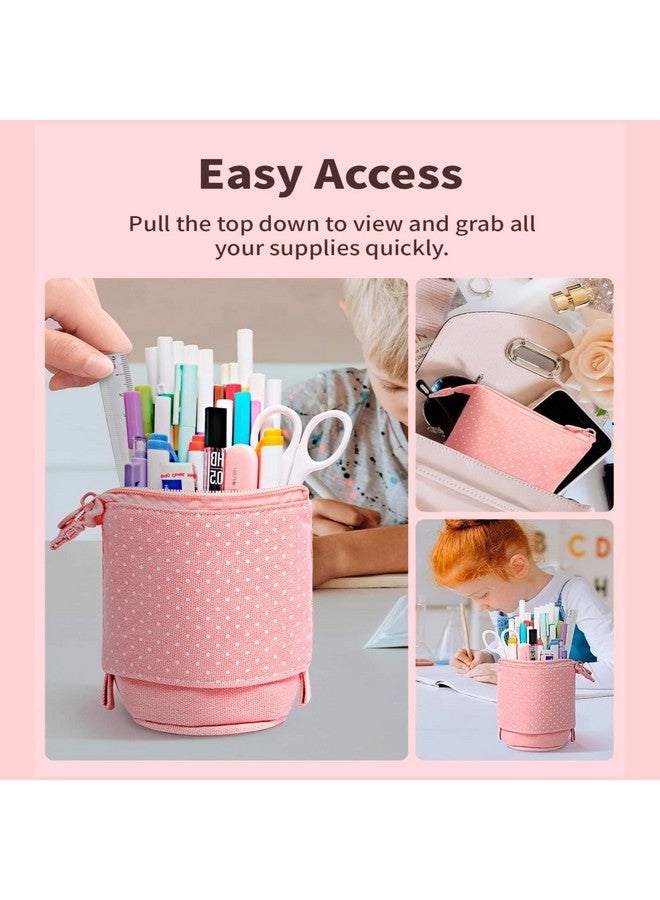 Storite Standing Up Pencil Case Stationery Items for Girls and Boys Canvas Bags Pen Pencil Pouch Case for School College & Office,Cute Stationary Box Organizer for Daily Use,Gifts for Kids - Pink - Image 5