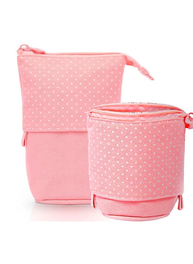 Storite Standing Up Pencil Case Stationery Items for Girls and Boys Canvas Bags Pen Pencil Pouch Case for School College & Office,Cute Stationary Box Organizer for Daily Use,Gifts for Kids - Pink - Image 1
