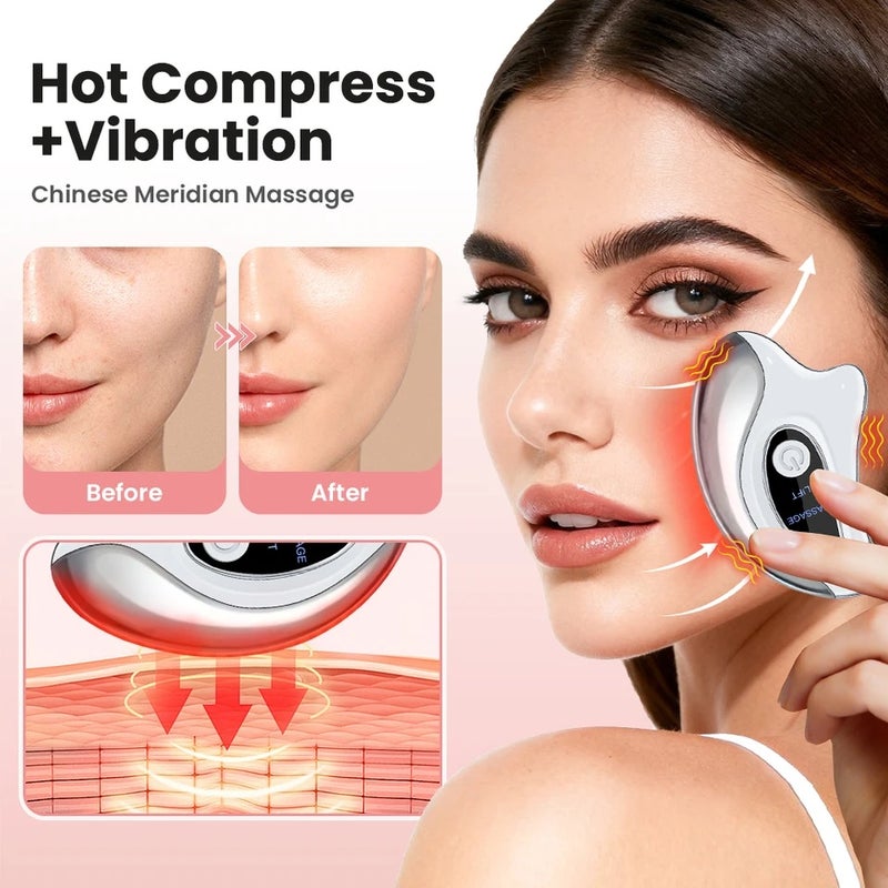 HailiCare Electric Heated Gua Sha Tool, Hot Compress Face Massager, Facial with Vibration, Beauty Device for Face & Neck, Skin Firming Device for Facial - Image 2