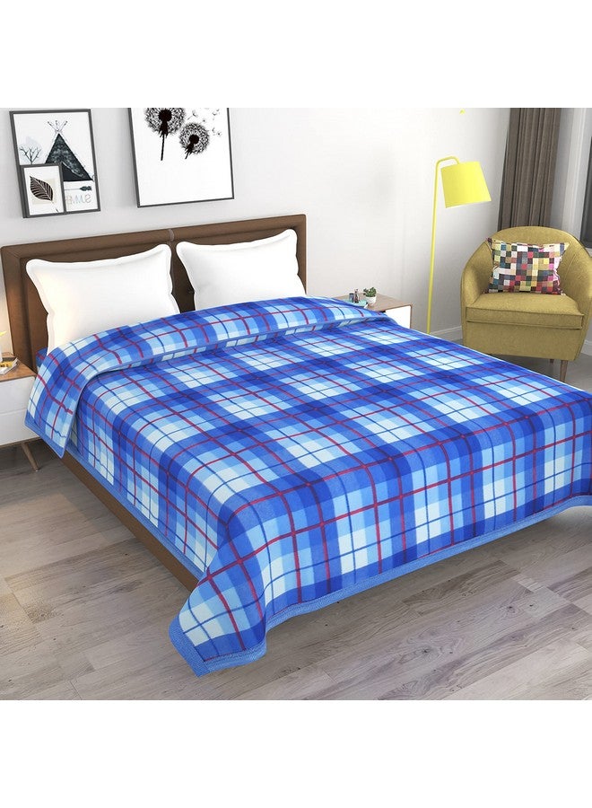 Goyal's Modern Check All Season Polar Fleece Single Bed Blanket, 60X90 Inches - Blue, 300 TC - Image 2