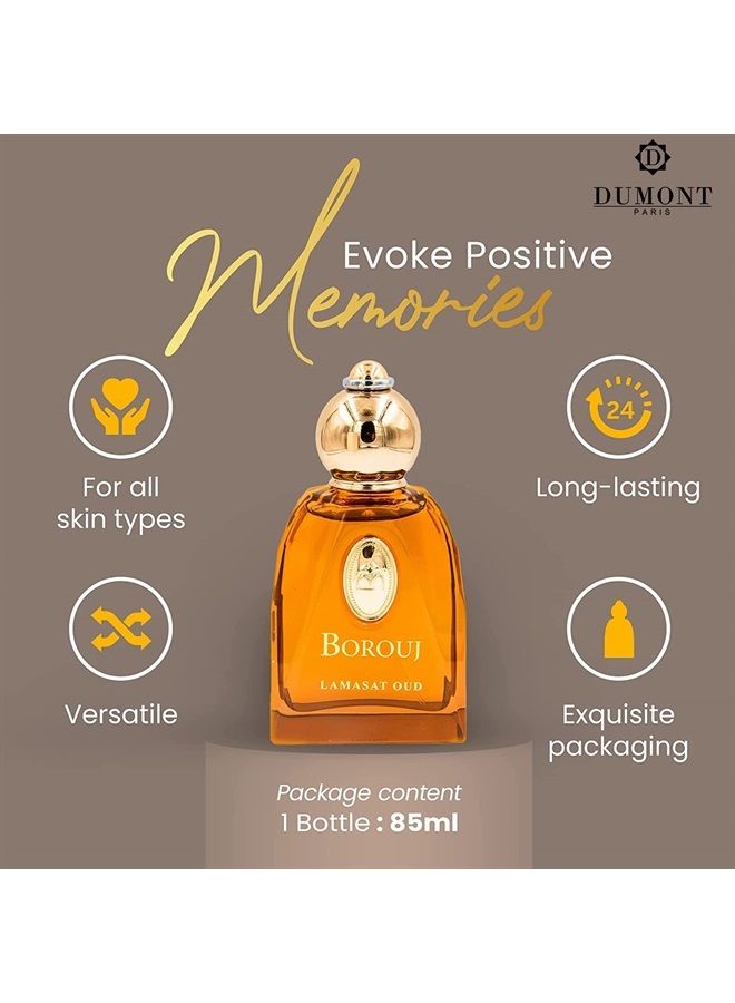 Dumont Cologne for Men and Women, Long Lasting Fragrance, with Agarwood, Guaiac Wood Body Spray, Musk Perfume for Men and Women, Ladies Perfume, Travel Size Perfume, BOROUJ LAMASAT OUD 85 ml - Image 1