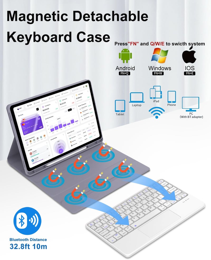 BORIYUAN Keyboard Case for Samsung Galaxy Tab S10 Lite 10.9 inch 2025 & S10 FE / S9 FE, Magnetic Detachable Wireless Keyboard, Precise Cutouts Folio Cover Case with Pencil Holder,6 - Image 3
