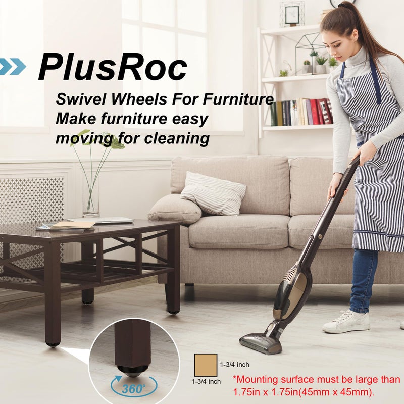 PlusRoc 4 Pack Anti-Rust Wheels Stainless Steel Self Adhesive Caster Wheels for Kitchen Appliance Rollers Sliders Mop Bucket, Load Capacity 28LBS Per Wheel for Furniture - Image 5