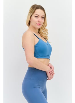Nike Women Brand Logo Padded Training Sports Bra, Blue Stone  - Image 2