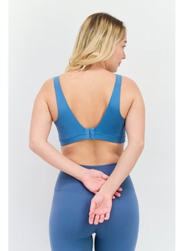 Nike Women Brand Logo Padded Training Sports Bra, Blue Stone  - Image 3